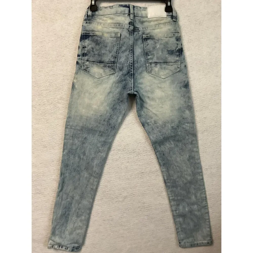 Essentials Jeans Mens 30x30 Skinny Moto Biker Acid Wash Ribbed Knees Distressed